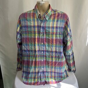 Polo Ralph Lauren Mens Sz Large Plaid Button Down Multicolor Long Sleeves